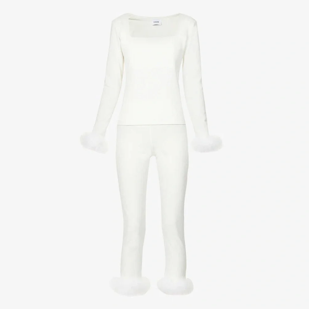 Sleeper White Marabou-Trim Pajama Set